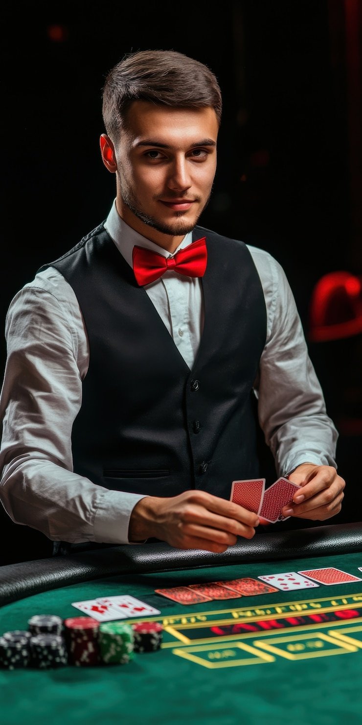 Live blackjack table on mobile phone screen showing dealer and cards